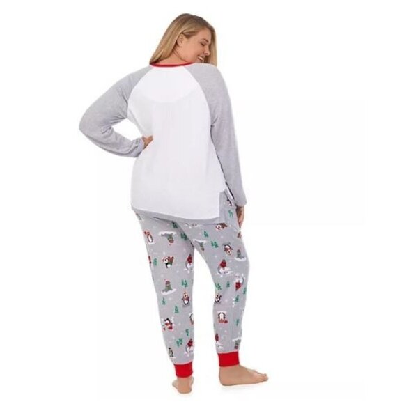 Cuddl Duds Womens Gray Penguin Snow Queen Knit Pockets Pajama Set Plus Sz 2X New - Picture 2 of 9
